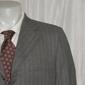 Fabrizio New York Custom Flannel Gray Striped Three Button Suit 38R